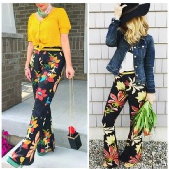 Farm Rio Anthropologie Women's Floral High Waisted Bell Bottom Pants - Picture 4 of 9